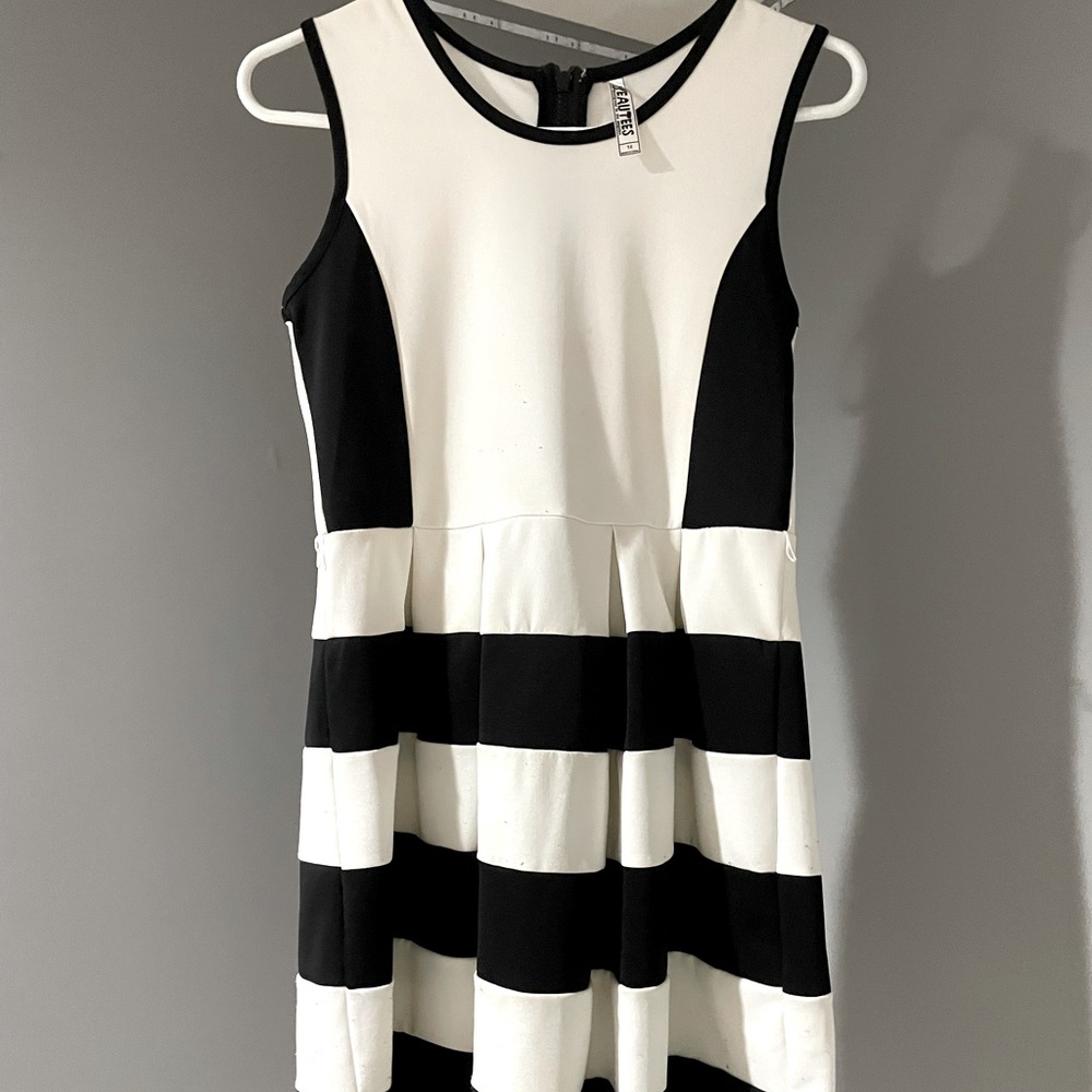 Black & White Striped Girls Dress